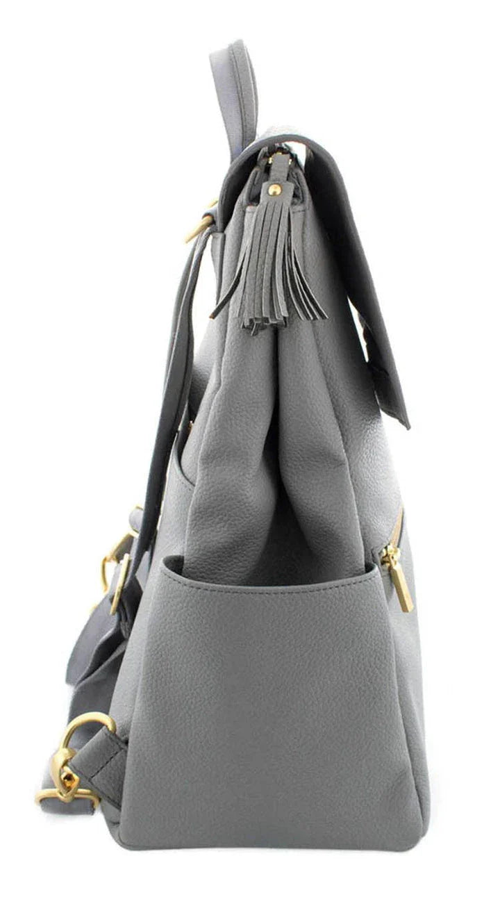 Premium PU mummy backpack with multi-functional design, soft durable exterior, and convenient zipper closure