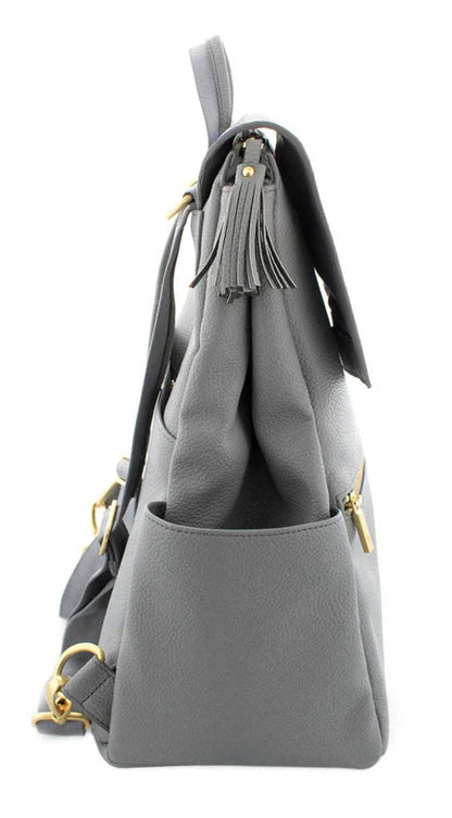 Premium PU mummy backpack with multi-functional design, soft durable exterior, and convenient zipper closure