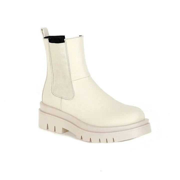 Stylish mid-heel British platform knight boots with robust sole, square toe, and thick heel