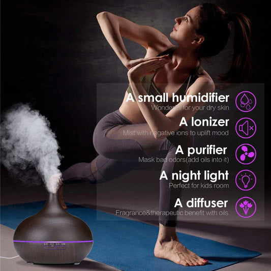 550ml Aromatherapy Essential Oil Diffuser with Remote Control - Elegant Wood Grain Design for Relaxing Home Environment