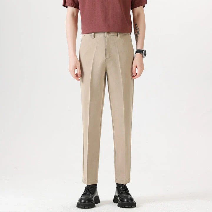 Men's sophisticated stretch trousers with tailored pencil fit, available in a range of classic colours