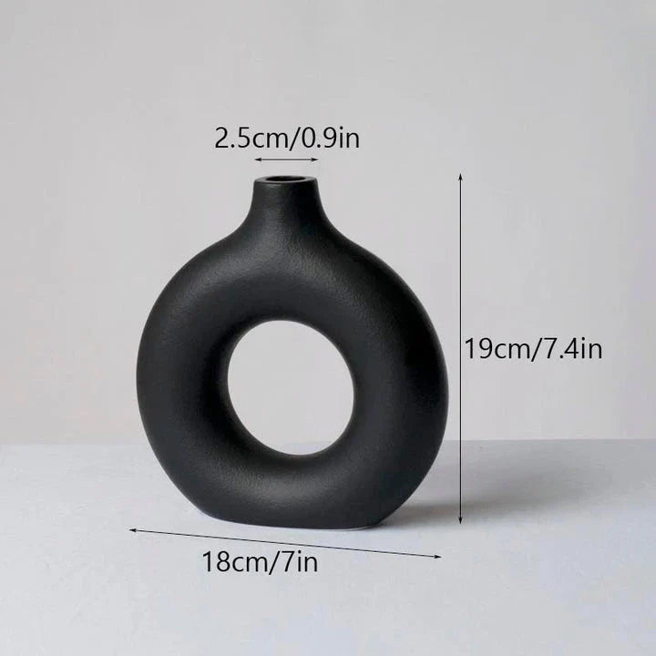 Circular Hollow Ceramic Vase in a minimalist, Nordic-inspired design for elegant home decor