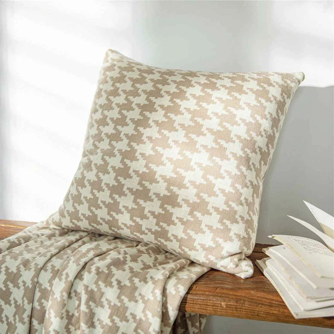 Sophisticated houndstooth pattern throw pillow cover made of 100% premium cotton for a luxurious, classic look