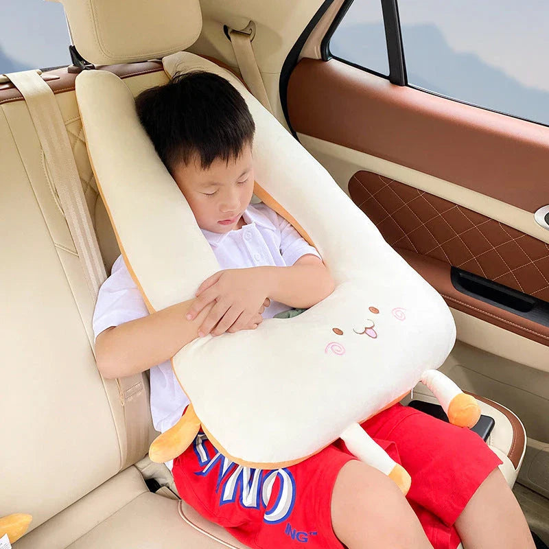 Cute animal print U-shaped travel pillow with soft, supportive design for children's comfort and relaxation during travel