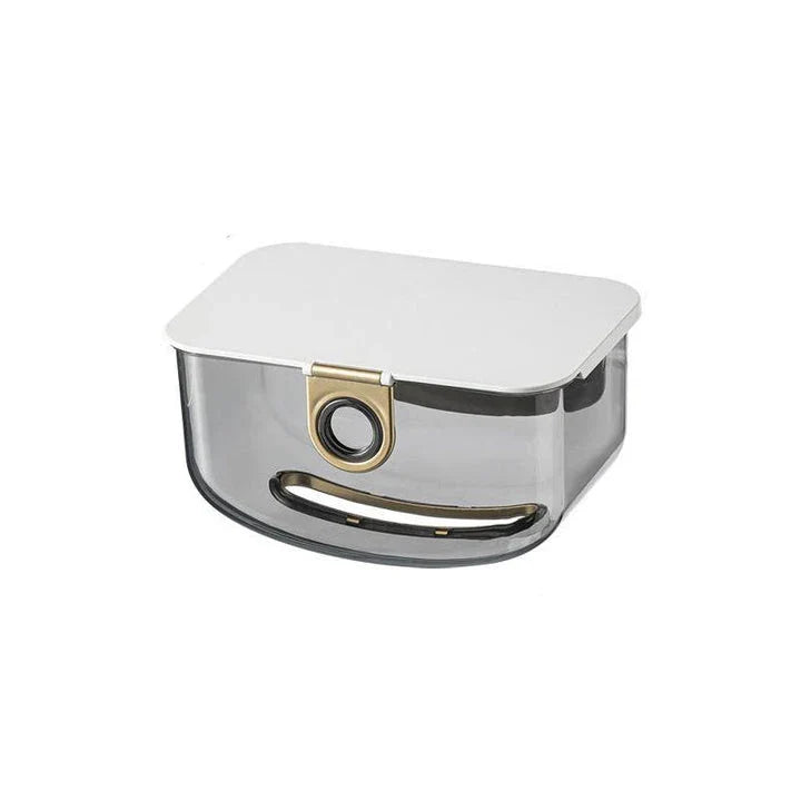Modern grey wall-mounted tissue box and storage dispenser for bathroom and kitchen