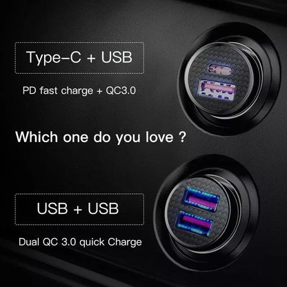 High-Performance 30W Dual-Port Fast Car Charger with USB and USB-C ports for lightning-fast charging on the go