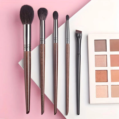 Premium 5-Piece Goat Hair Makeup Brush Set for Flawless Makeup Application