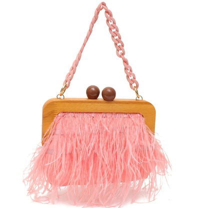 Luxury Feather Evening Clutch with Acrylic Chain - Elegant and Versatile Accessory for Formal and Casual Occasions