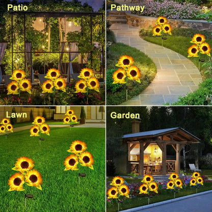 Solar-powered sunflower garden lights with realistic petals, leaves, and buds for elegant outdoor decor