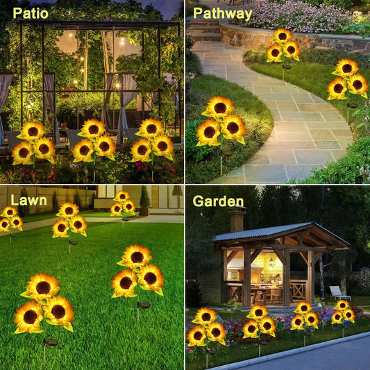 Solar-powered sunflower garden lights with realistic petals, leaves, and buds for elegant outdoor decor
