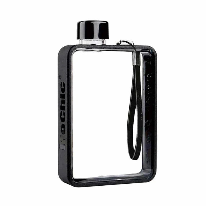 A premium, flat-shaped water bottle with a carry bag, available in multiple colours for eco-friendly hydration on the go.