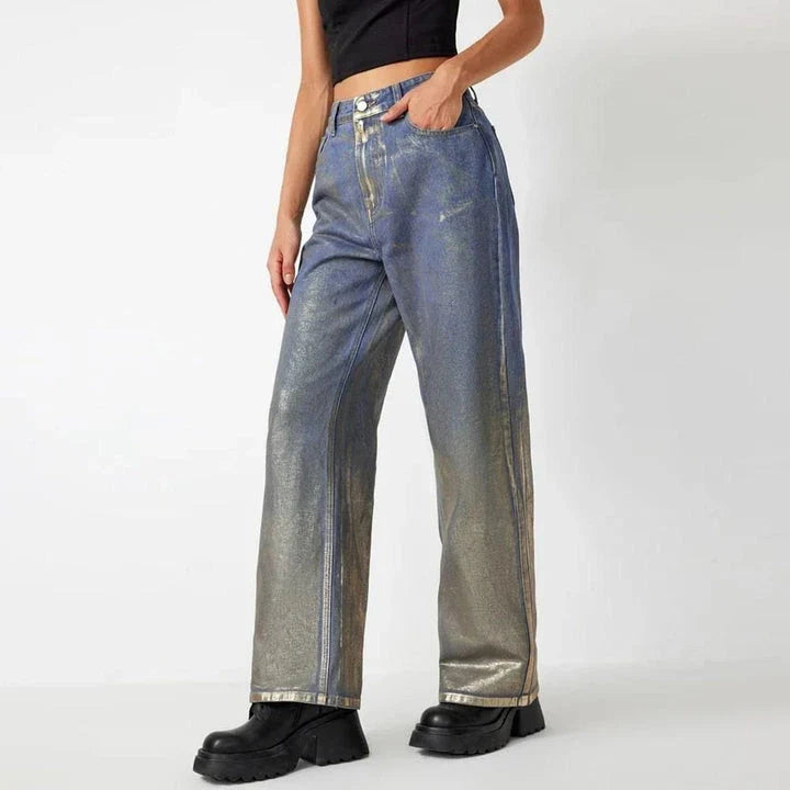 Trendha Colourblock Casual Denim Trousers for Women - Stylish British streetwear with premium fabric and unique design