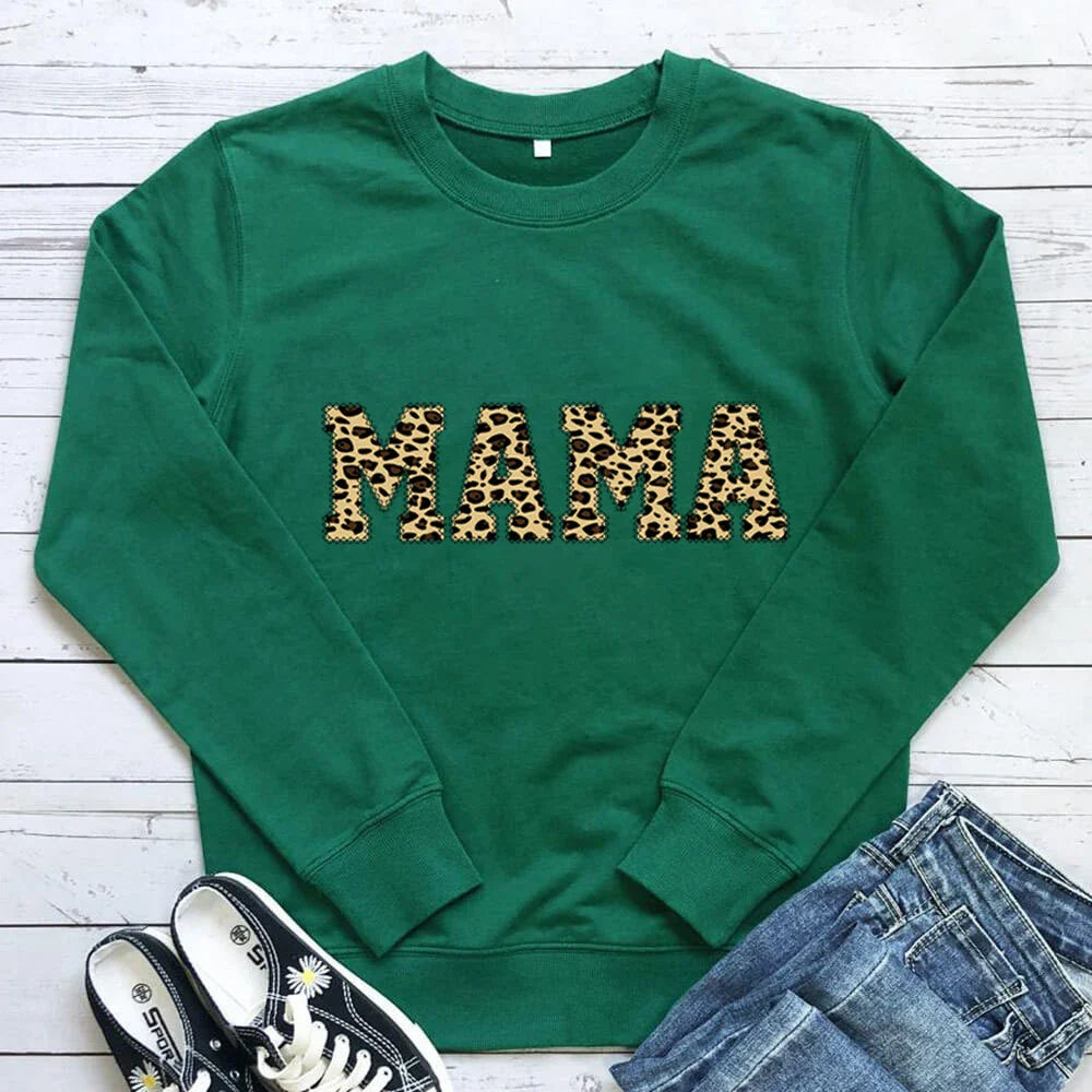 Leopard print sweatshirt in a range of colours, including white, pink, yellow, grey, green, black, and wine red. Relaxed, oversized fit for comfort and style.