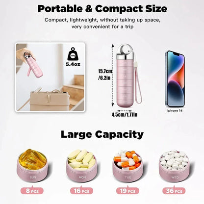 Portable Waterproof Metal Weekly Pill Box Organiser - Durable, Waterproof, and Compact Design
