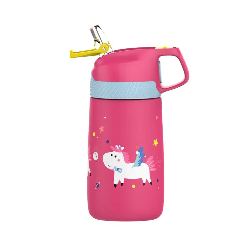Premium children's vacuum insulated water bottle with straw in blue colour