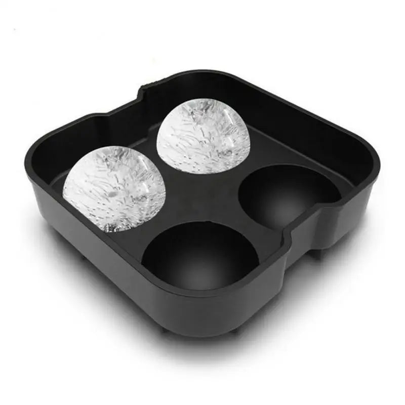 Premium Large Ice Ball Maker in Black, Producing Four 4.5 cm Ice Balls, Ideal for Cocktails and Beverages