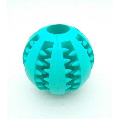 Premium natural rubber interactive ball for dogs in various colours, designed to provide mental stimulation and physical exercise.