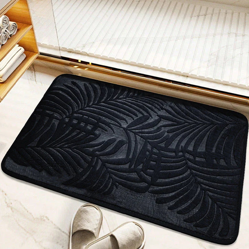 Stylish leaf pattern memory foam bath mat with a 3D embossed design, providing comfort and safety for any room in the home.