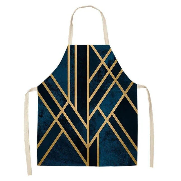 Geometric printed kitchen apron in a stylish design for discerning home chefs in the UK