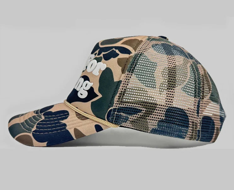 Stylish camouflage curved brim hat with embroidered lettering from Trendha