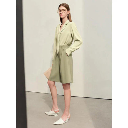 Elegant wide-leg shirred shorts for women, featuring a refined design and comfortable fit for the British summer