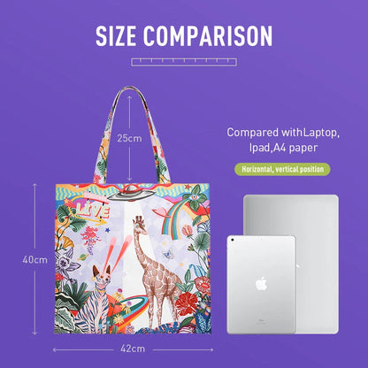 Fashionable casual tote bag with animal print and cartoon designs, made of durable polyester for everyday use