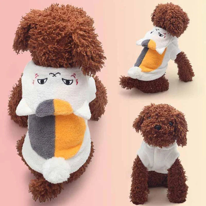 Coral fleece pet clothing for dogs and cats in various sizes, designed to keep pets warm and comfortable during the British winter.