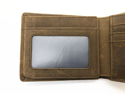 Premium short leather wallet in brown, tan, and black colours for British gentlemen