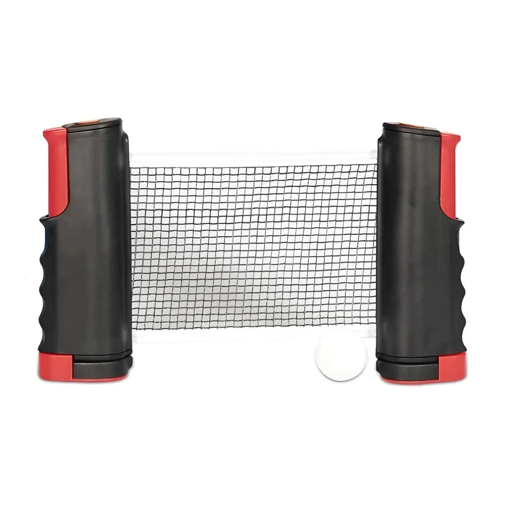 Compact retractable table tennis net that can be set up on any table for instant ping pong action
