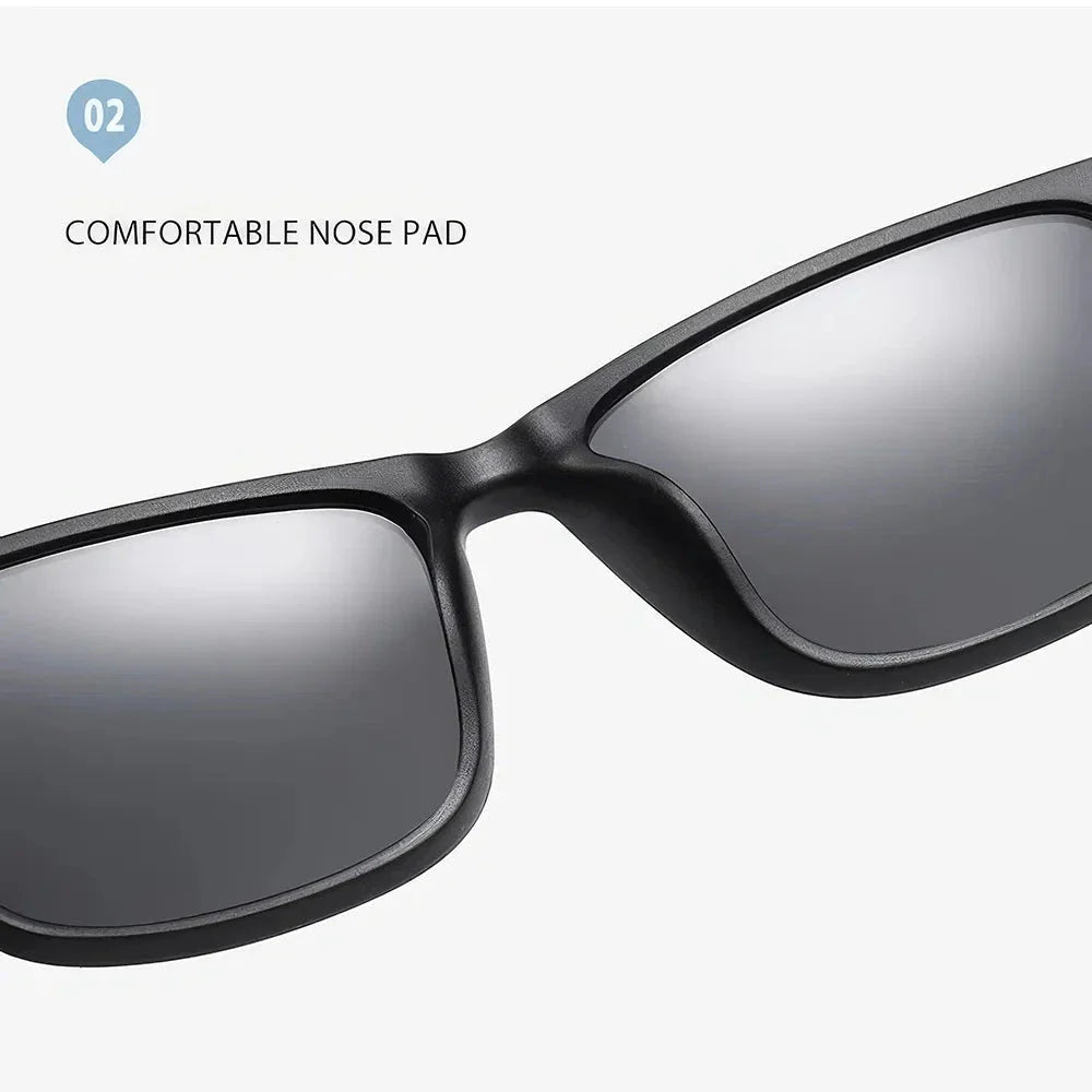 Classic Square Polarised Sunglasses with Plastic Titanium Frame and UV Protection
