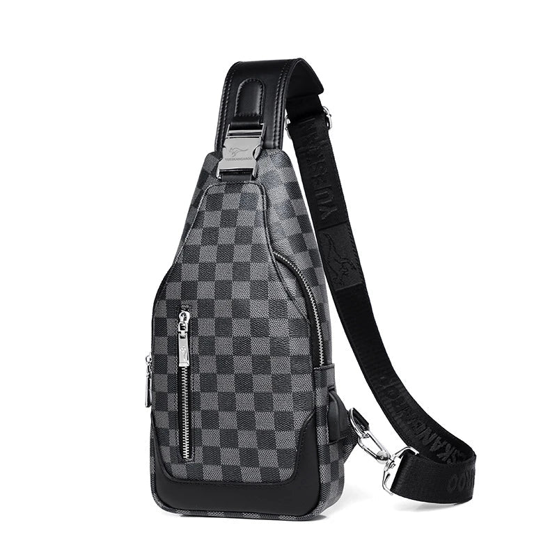 Premium one-shoulder messenger bag made of durable PU leather with secure zipper closure and adjustable strap for active lifestyles