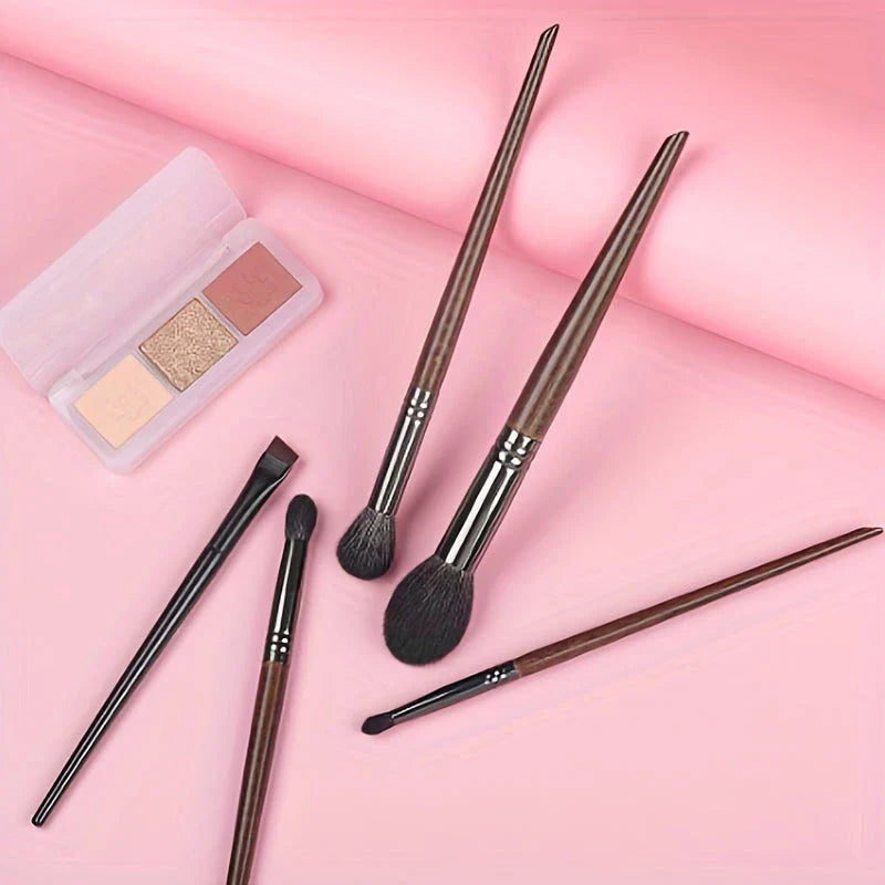 Premium 5-Piece Goat Hair Makeup Brush Set for Flawless Makeup Application