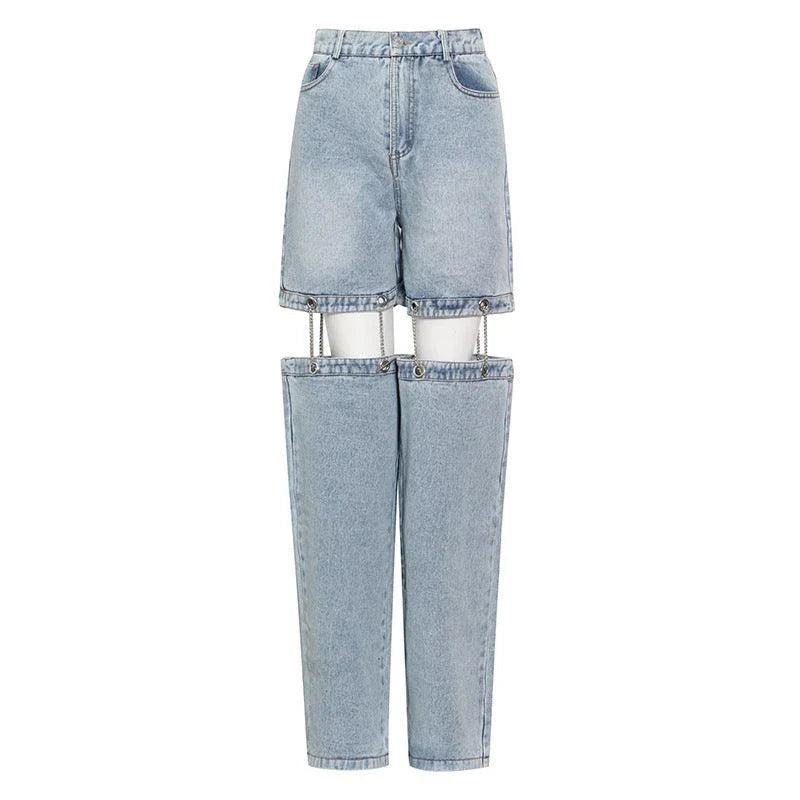 High-waisted wide-leg denim trousers in a stylish blue colour, featuring a comfortable and flattering fit