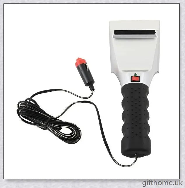 Premium heated snow shovel with stainless steel and plastic construction, designed for efficient snow and ice removal.