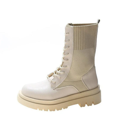 Stylish British-inspired knitted stretch platform ankle boots in various colours