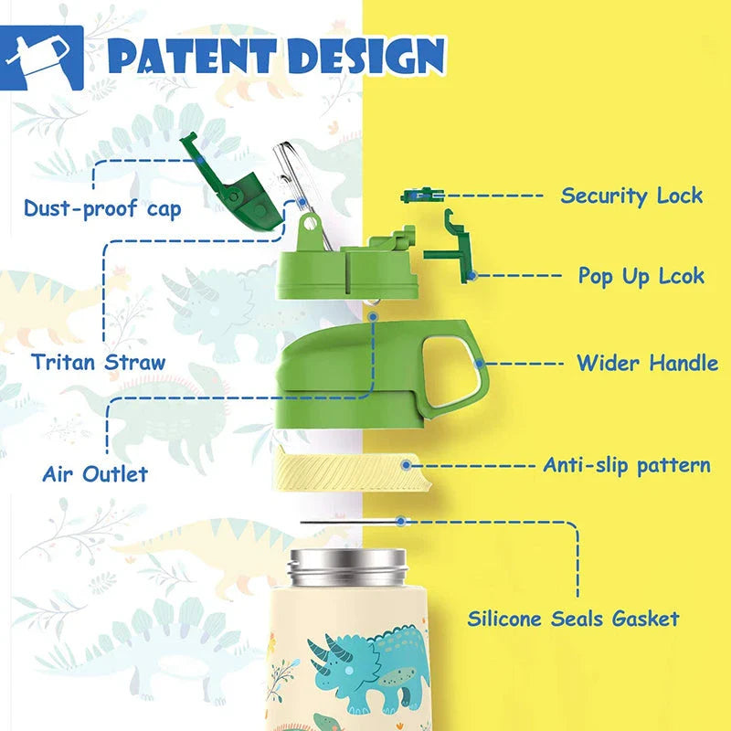 Premium children's vacuum insulated water bottle with straw in blue colour