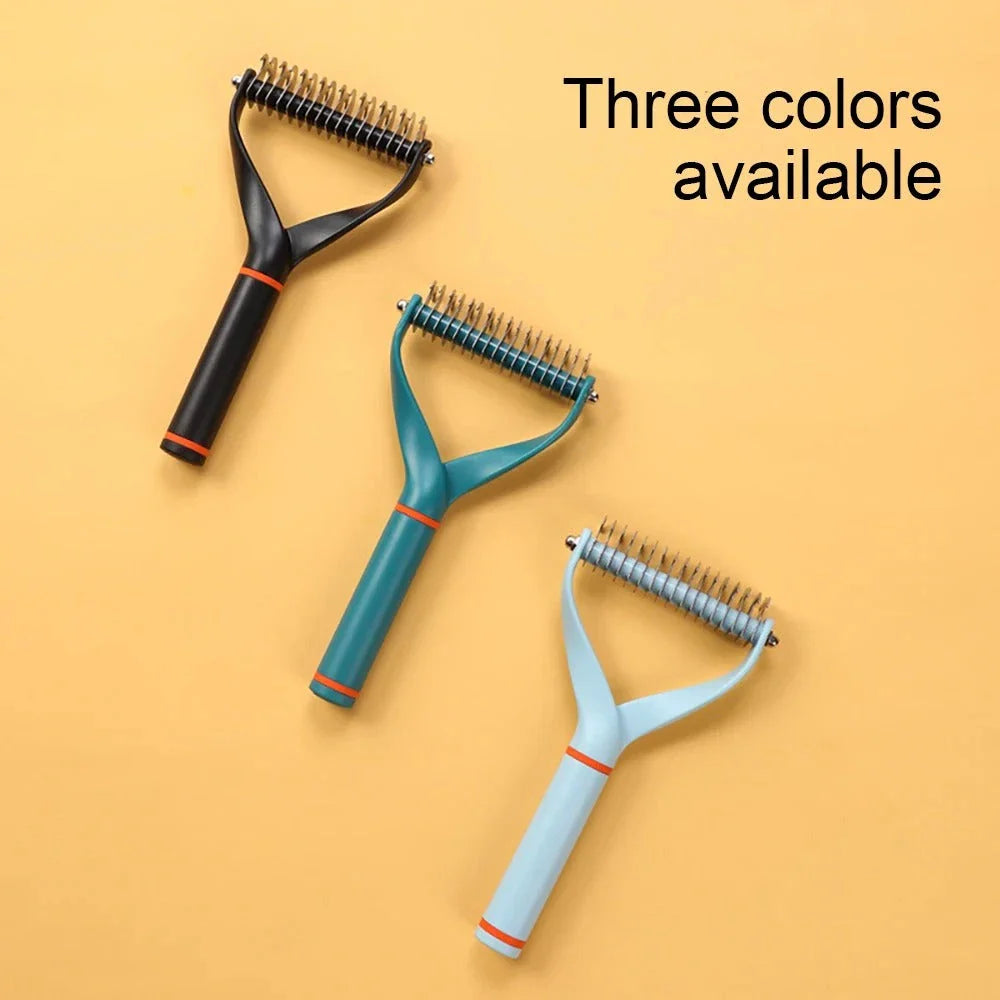 Premium double-sided pet grooming brush with stainless steel combs and ergonomic non-slip handle for cats and dogs