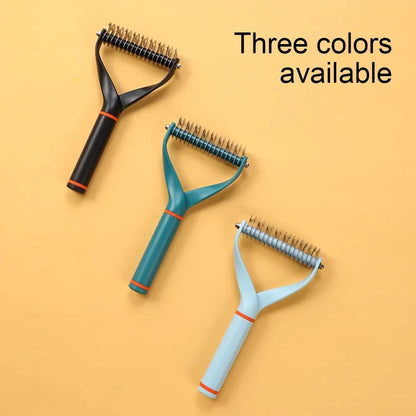 Premium double-sided pet grooming brush with stainless steel combs and ergonomic non-slip handle for cats and dogs