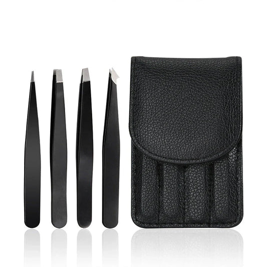 Premium 4-Piece Eyebrow Grooming Set with Precision Tweezers for Brow Shaping and Lash Application