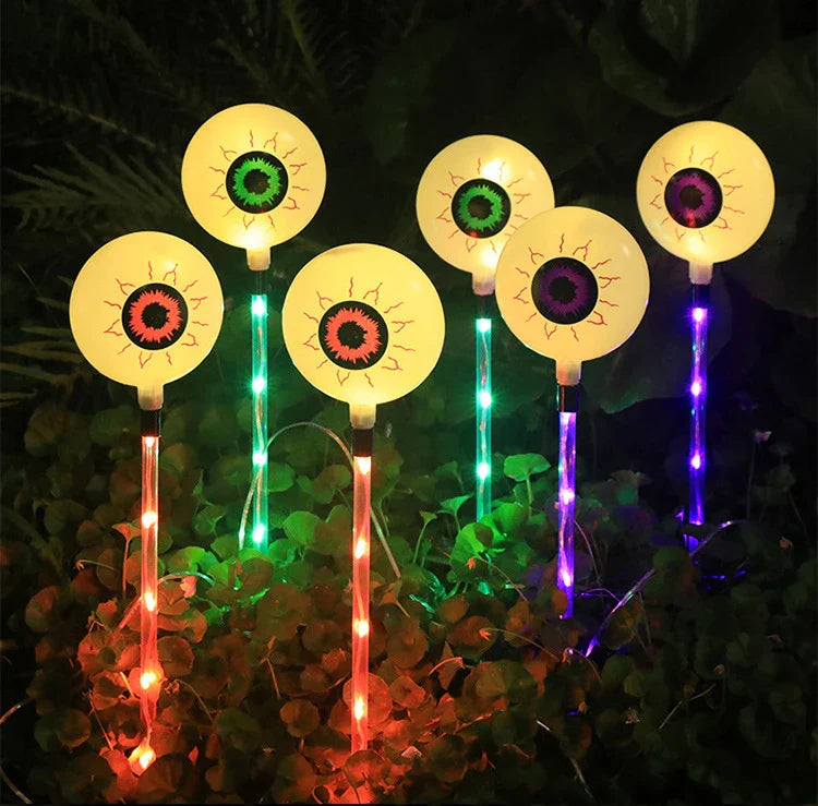 Colourful solar-powered Halloween eyeball garden lamp with weatherproof design