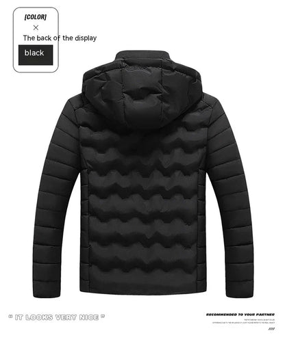 Grey men's padded jacket with cotton-polyester blend for warmth and comfort