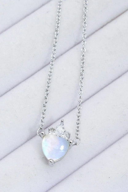 Sterling silver necklace with a natural moonstone heart-shaped pendant