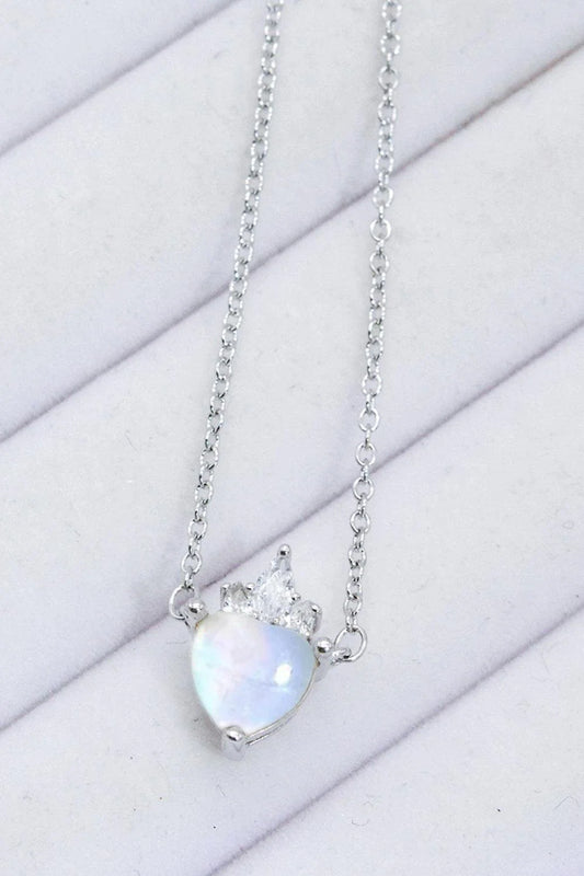 Sterling silver necklace with a natural moonstone heart-shaped pendant