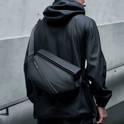 A sleek, minimalist crossbody bag with a mechanical-inspired design, crafted from premium PVC for durability and breathability.