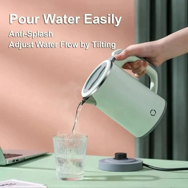 Compact stainless steel electric kettle with fast heating, cordless convenience, and durable construction