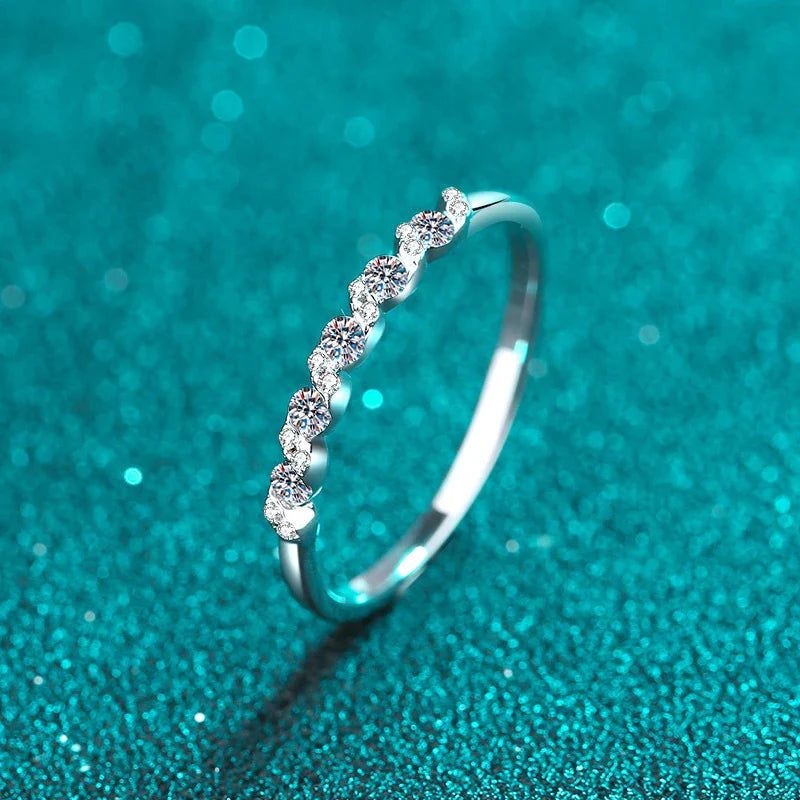 Exquisite Moissanite-Adorned Ripple Fashion Ring in Sterling Silver, Available in a Range of UK Sizes