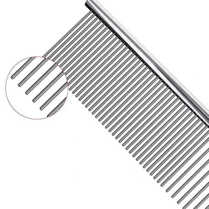 A chrome-plated pet grooming comb with a sleek and durable design, suitable for gently brushing and maintaining your furry friend's coat.