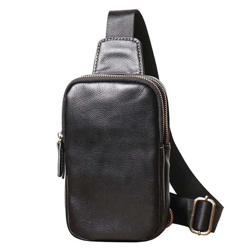 Premium leather crossbody chest bag for men with adjustable strap and spacious main compartment