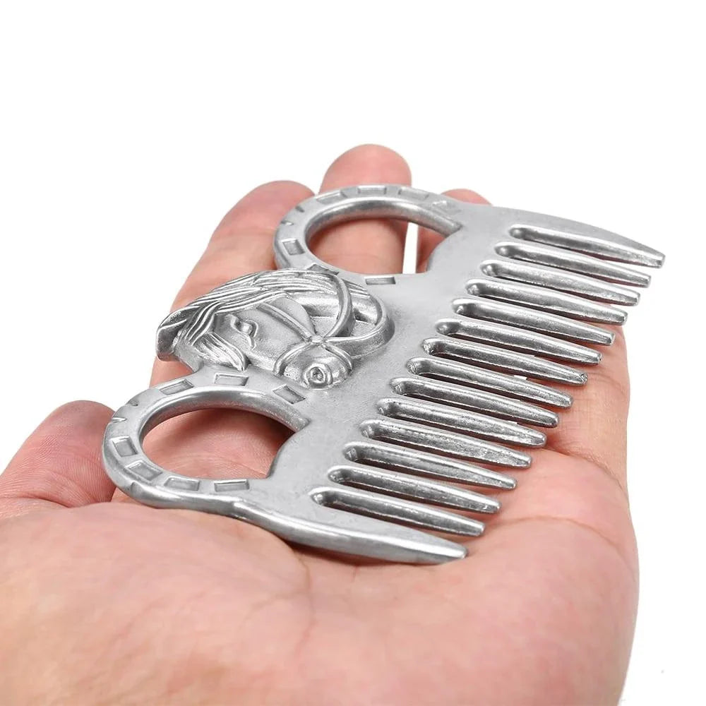 Premium aluminium horse grooming comb with rounded teeth and ergonomic handle for efficient and gentle coat care