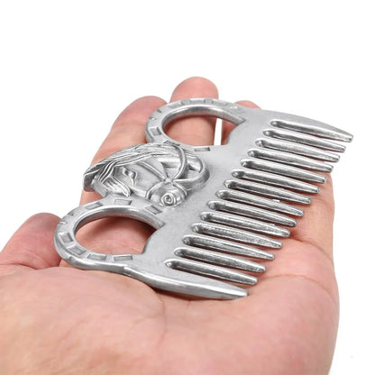 Premium aluminium horse grooming comb with rounded teeth and ergonomic handle for efficient and gentle coat care